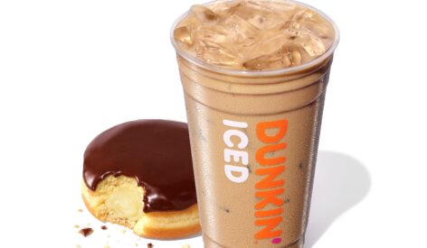 A picture of Pistachio Iced Coffee and Boston Kreme Donut from Dunkin
