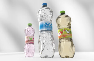 Three close up images of nitro square bottles from Sidel