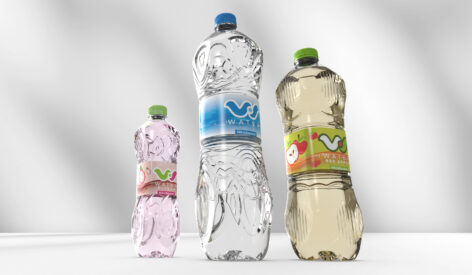 Three close up images of nitro square bottles from Sidel