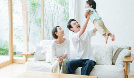 A family of three showing good digestive health thanks toKerry’s Probiotic Ingredient BC30